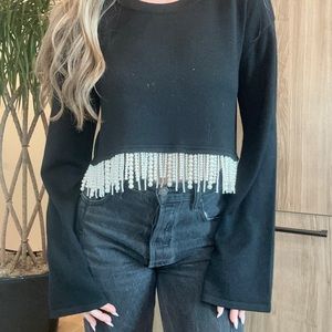 LOVERS + FRIENDS | pearl embellished cropped sweater